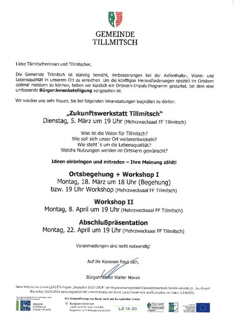 Veranstaltungen GEMEINDE TILLMITSCH