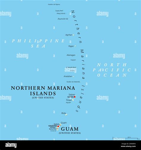 Guam And Northern Mariana Islands Political Map Two Separate