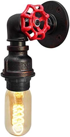 Retro Vintage Industrial Water Pipe Wall Light Rustic Metal Red Valve