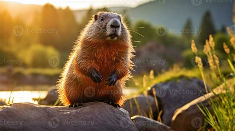 Close-up photo of a Marmot looking in their habitat. Generative AI ...