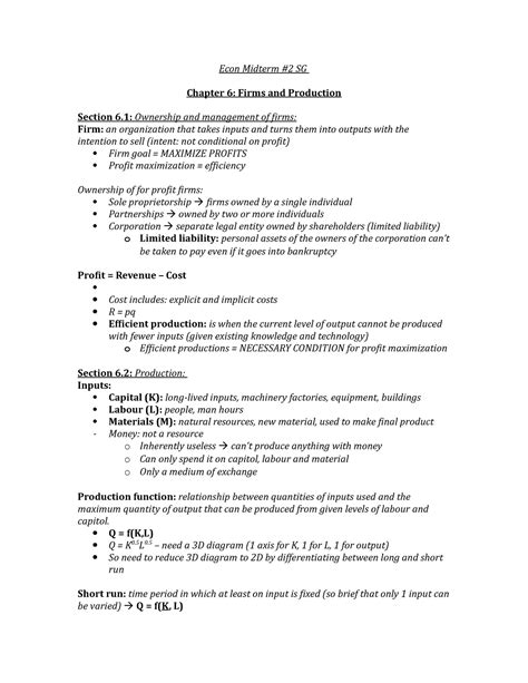 Econ Midterm 2 SG Prof Lander Econ Midterm 2 SG Chapter 6 Firms