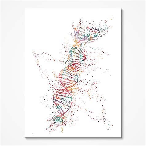 Dna Science Art Print Dna Single Helix Watercolor Poster Genetics Art