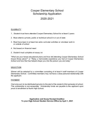 Fillable Online Cooper Elementary Scholarship Application Doc Docx Fax