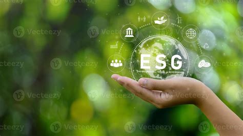 Esg Icon Concept Environment In Renewable Hands Nature Earth Society And Governance Sg In