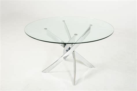 Contemporary Round Glass Top And Stainless Steel Base Dining Table Chicago Illinois Vig Pyrite Etch