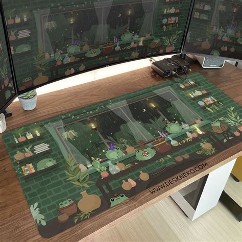 Frogs Desk Mat Green Large Mousepad Cute Witchy Magic Cottagecore