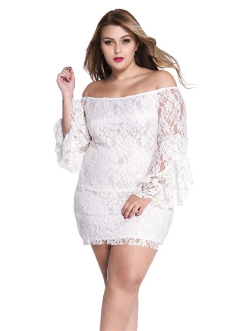 White Xxl Plus Size Black Lace Off The Shoulder Mini Dress Chicuu