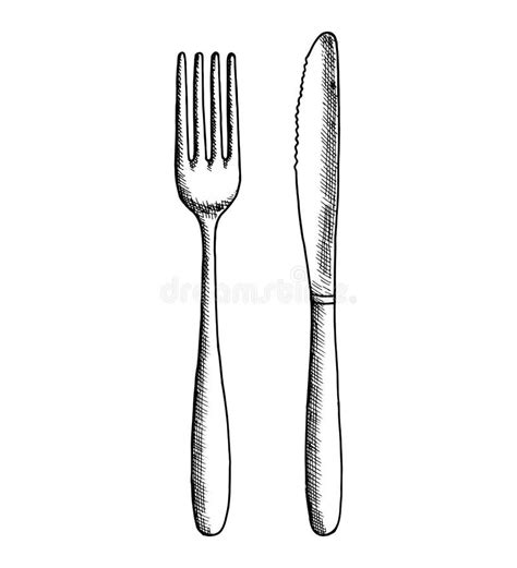 Cutlery Set Sketch Spoon Fork And Knife Vector Stock Vector