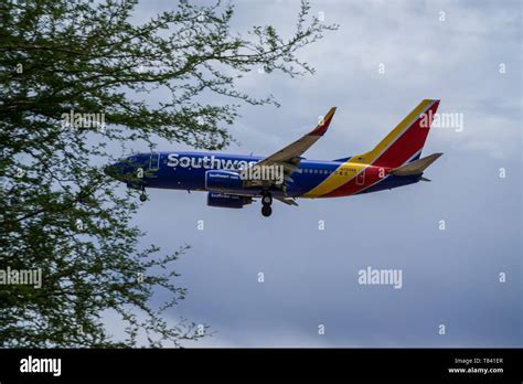 A Southwest Airlines Boeing 737 700 Landing At A Low Altitude In Las