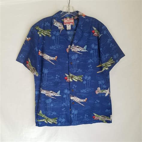 Rjc Mens Hawaiian Shirt Ww2 Fighter Planes Print Mens… Gem