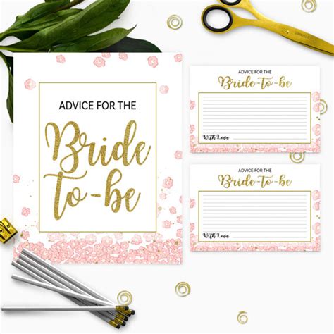 Pink And Gold Advice For The Bride Card And Sign Instant Download