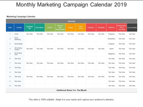 Monthly Marketing Campaign Calendar 2019 | PowerPoint Shapes ...