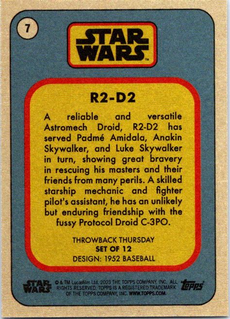 Topps Throwback Thursday Star Wars R D Nm Mt The Dugout