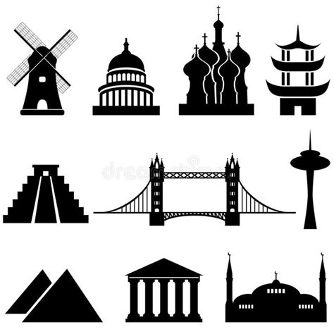 black and white silhouettes of famous places around the world ...