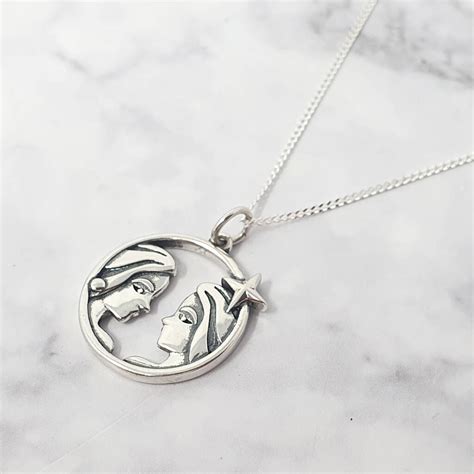 Gemini Zodiac Horoscope Charm Sterling Silver Necklace By Harfi