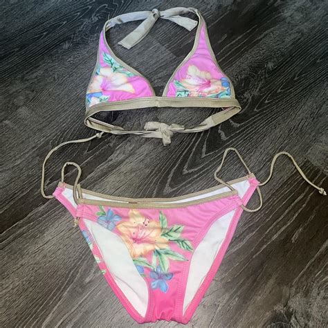Vintage Guess Pink Floral Tropical Bikini Harajuku Depop