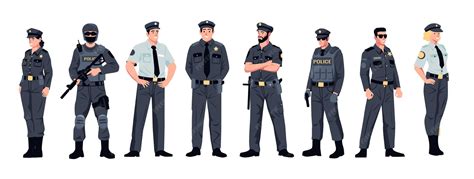 Policial Militar Desenho - Oficiais de polícia Policial de desenho animado personagens de policial ...