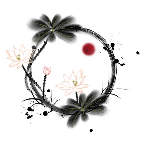 Chinese Style Lotus Png Picture Chinese Wind Frame Ink Lotus Ring