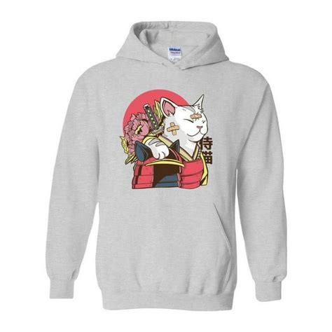 Anime Cat Hoodie Men Women, Samurai Cat Hoodie, Cool Warrior Cat ...