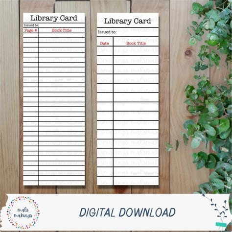 Library Card Printable Library Card Bookmark Reading Tracker Etsy