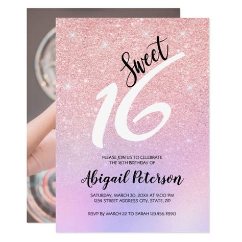 Elegant Pink Rose Gold Glitter Ombre Sweet Sixteen Invitation Ad Ad