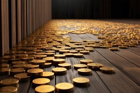 Many Gold Coins On A Wooden Background Neural Network Ai Generated