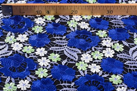 Blue Guipure Fabric Lace Guipure Lace Fabric Blue Embroidered Etsy