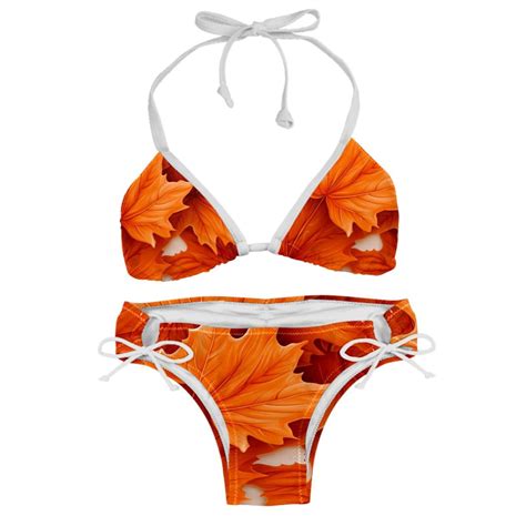 Maple Leaves Detachable Sponge Adjustable Strap Bikini Set Two Pack