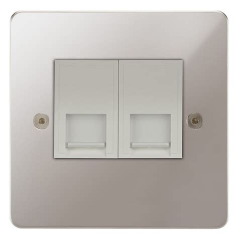 Focus Sb Horizon Hps252w 2 Gang Slave Telephone Socket In Polished Stainless With White Inserts