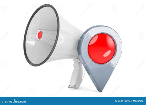 Megaphone With Map Pointer 3D Rendering Stock Illustration