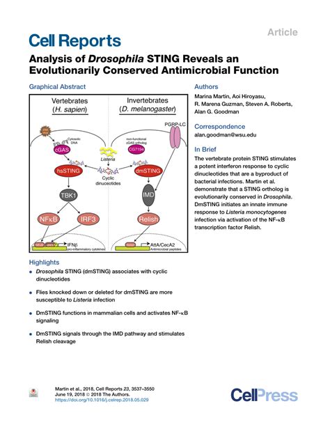 PDF Analysis Of Drosophila STING Reveals An Evolutionarily Conserved