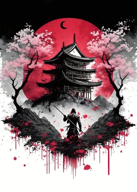 Samurai Temple Poster Picture Metal Print Paint By FusionDesigns