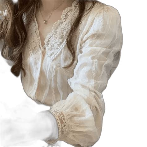 French Style Gentle V Neck Chiffon Lace Blouse Spring Sweet And Chic