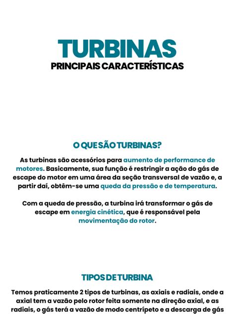 Turbinas Principais Caracteristicas Pdf Turbina A Gás Motor A Vapor