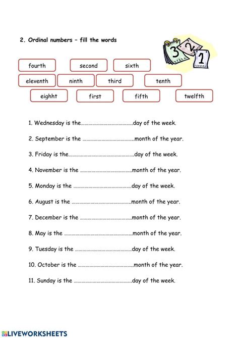 Ordinal Numbers Days Months Worksheet Ordinal Numbers English