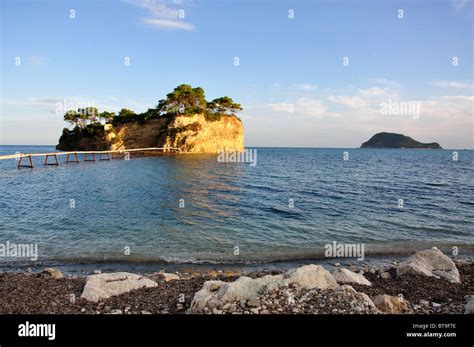 Agios Sostis Isla Y Puente Al Atardecer Zakynthos Zante Las Islas