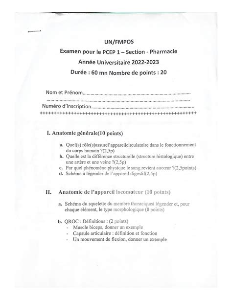 SOLUTION Exam 2023 P1 Anatomie Studypool