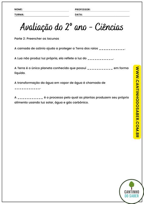 Avalia O De Ci Ncias Ano Bimestre Ensino Fundamental