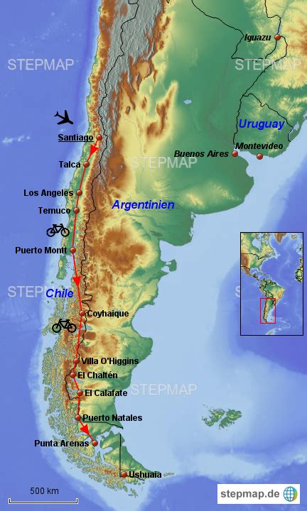 StepMap Chile 2016 Landkarte für Südamerika