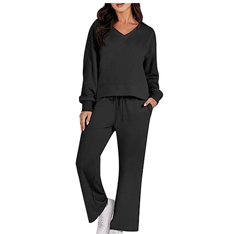 Ddapj Pyju Womens Two Piece Outfits 2023fall Winter Lightweight Tracksuit Long Sleeve V Neck