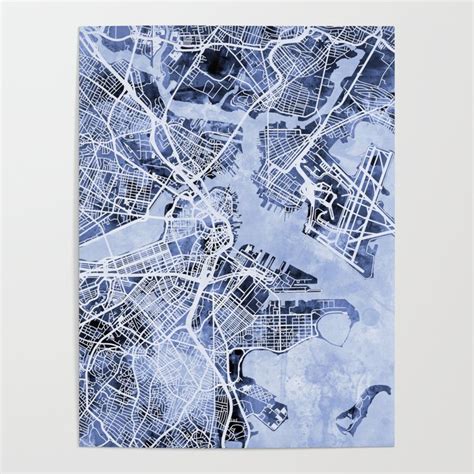 Boston Massachusetts Street Map Poster By Artpause Michael Tompsett