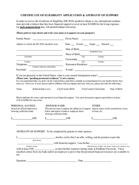 Fillable Online Certificate Of Eligibility Application Affidavit Of