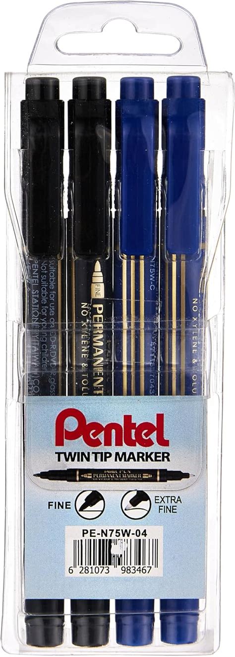 Pentel Pe N W Piece Pen Twin Tip Permanent Markers Black Blue