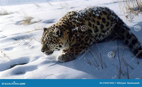 Portrait Of Amur Leopard A Lone Amur Leopard Trudging Through The Deep