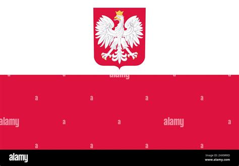 Top view of flag with coat of arms, Poland. Polish travel and patriot concept. no flagpole ...