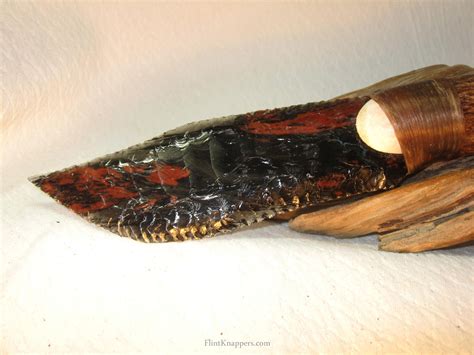 Triple Flow Obsidian Bowie Knife Deer Antler Walnut End Cap Handle