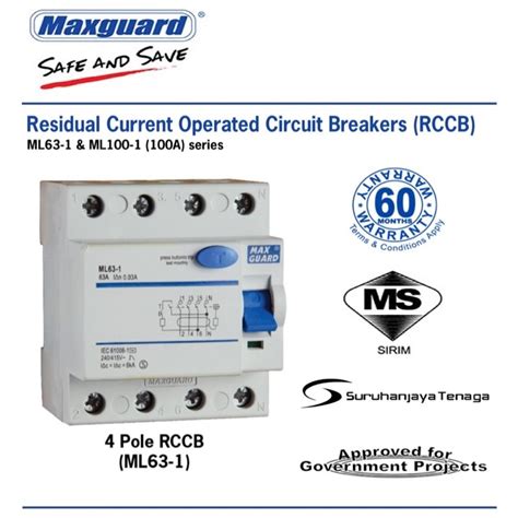 MAXGUARD 4 POLE ELCB RCCB 40A 63A 100A30mA 100mA 300mASIRIM