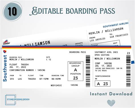 Editable Airline Boarding Pass Ticket Template Surprise Trip Ticket