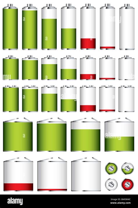 Collection Of Different Battery Sizes And Shapes With Charge Levels