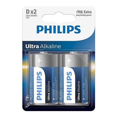 Philips LR20E2B 10 2 Buc Baterie Alcalina D ULTRA ALKALINE 1 5V